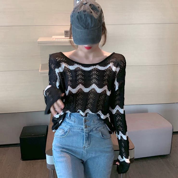 2WAYウェーブ柄透かしツイストトップス 春 夏 | Alvia | 詳細画像12 