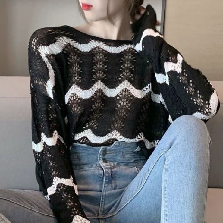 2WAYウェーブ柄透かしツイストトップス 春 夏 | Alvia | 詳細画像13 