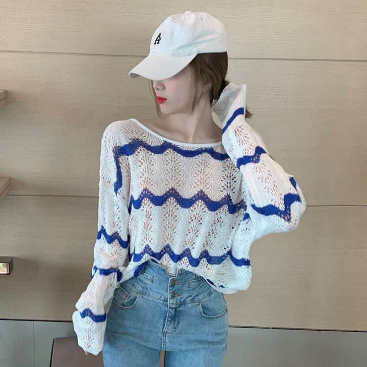 2WAYウェーブ柄透かしツイストトップス 春 夏 | Alvia | 詳細画像2 