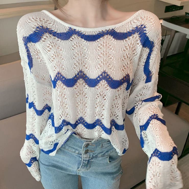 2WAYウェーブ柄透かしツイストトップス 春 夏 | Alvia | 詳細画像4 