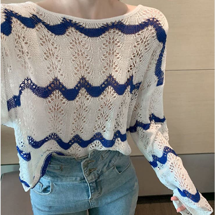 2WAYウェーブ柄透かしツイストトップス 春 夏 | Alvia | 詳細画像5 