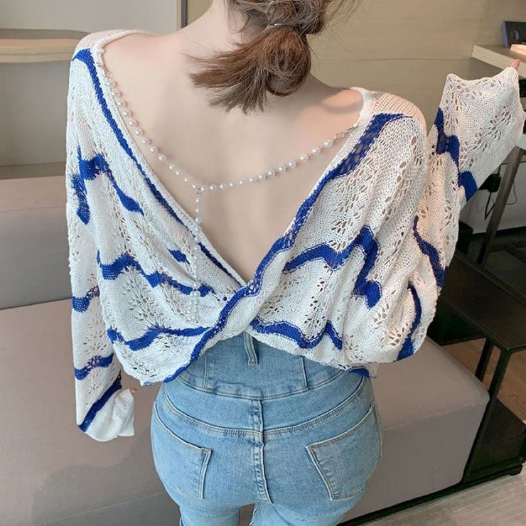 2WAYウェーブ柄透かしツイストトップス 春 夏 | Alvia | 詳細画像9 