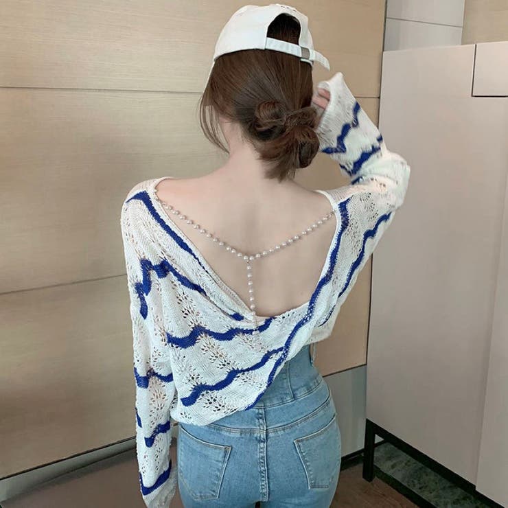 ホワイト | 2WAYウェーブ柄透かしツイストトップス 春 夏 | Alvia