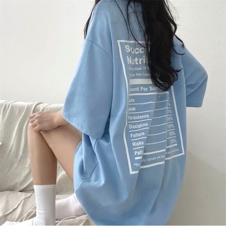 サックスブルー | バックプリントルーズTシャツ 春 夏 | Alvia