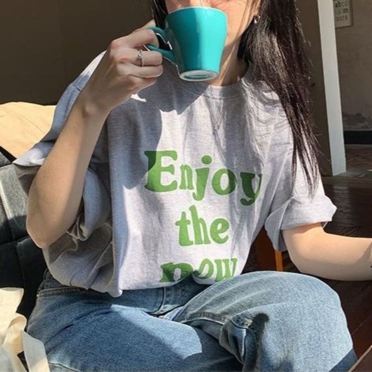グレー | EnjoyプリントルーズTシャツ 春 夏 | Alvia