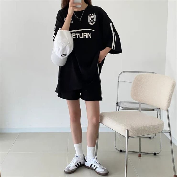 RETURNプリントTシャツ×ショートパンツSET 春 夏 | Alvia | 詳細画像16 
