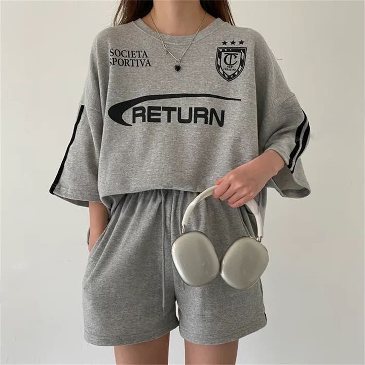 RETURNプリントTシャツ×ショートパンツSET 春 夏 | Alvia | 詳細画像2 