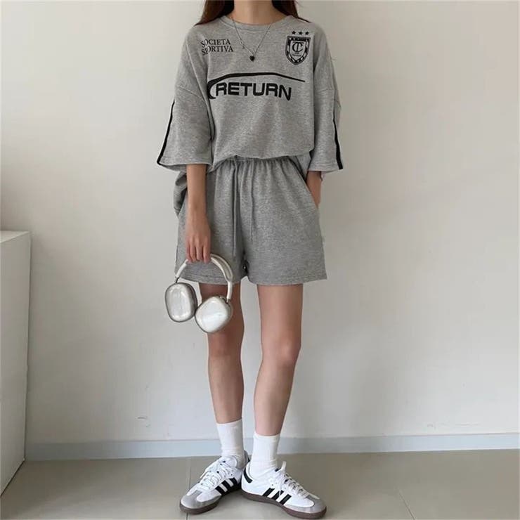 RETURNプリントTシャツ×ショートパンツSET 春 夏 | Alvia | 詳細画像4 