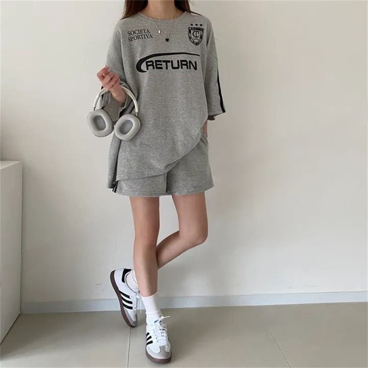 RETURNプリントTシャツ×ショートパンツSET 春 夏 | Alvia | 詳細画像8 