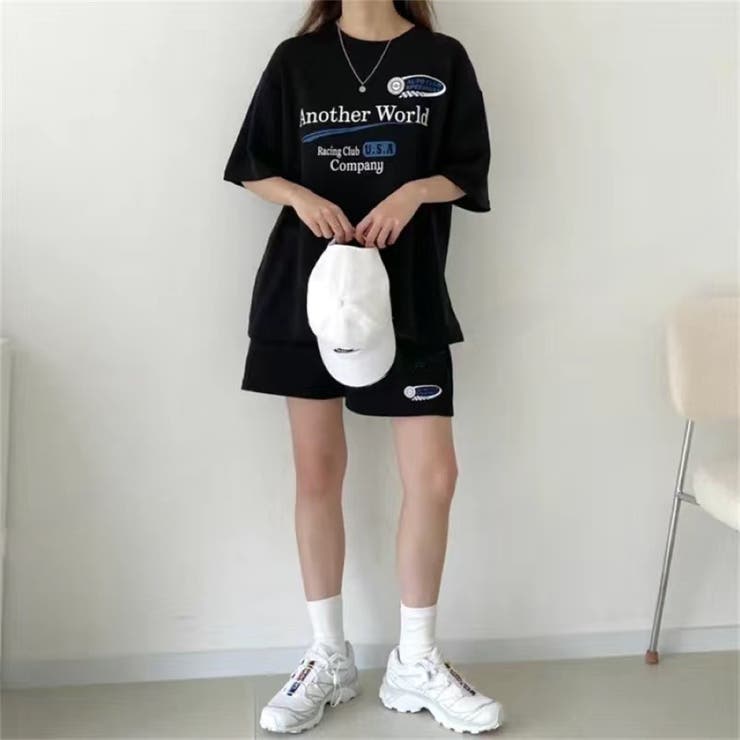 すくりんぷらー2点まとめ　クロスTシャツ白Lショートパンツ XL RacingプリントTシャツ×ショートパンツSET 春 夏[品番