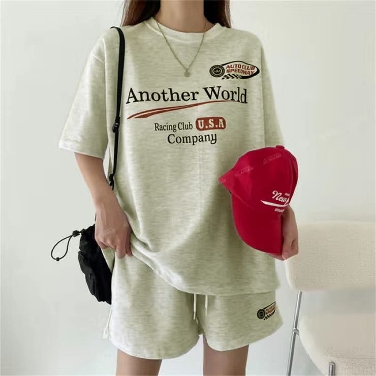 Richaros　ショートパンツ＆カバープリント RacingプリントTシャツ×ショートパンツSET 春 夏[品番