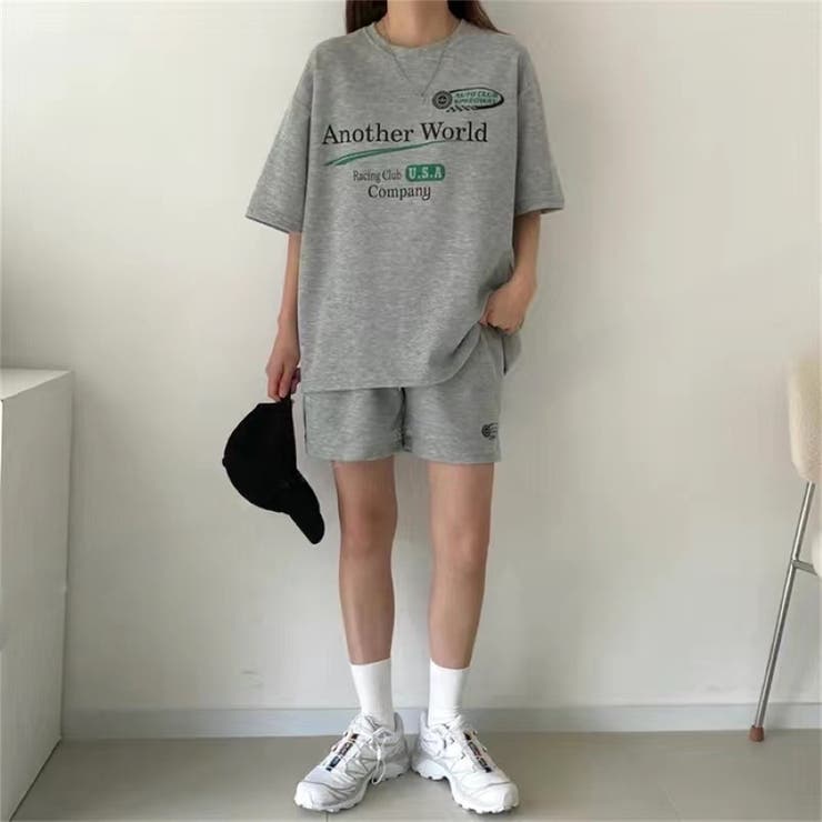 Richaros　ショートパンツ＆カバープリント RacingプリントTシャツ×ショートパンツSET 春 夏[品番