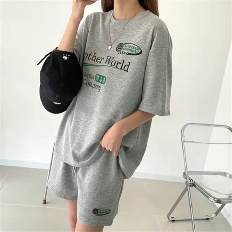 RacingプリントTシャツ×ショートパンツSET 春 夏 | Alvia | 詳細画像7 