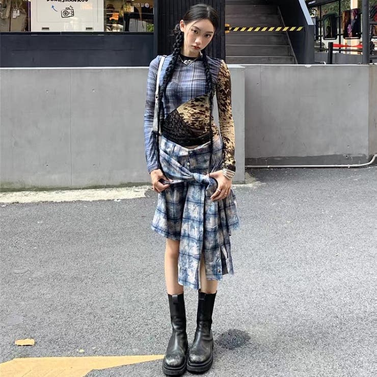 異素材ミックスシアートップス レイヤード風Y2Kスタイル 切り替えチュールトップス | Alvia | 詳細画像12 