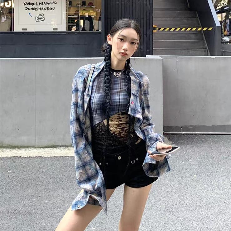 異素材ミックスシアートップス レイヤード風Y2Kスタイル 切り替えチュールトップス | Alvia | 詳細画像14 