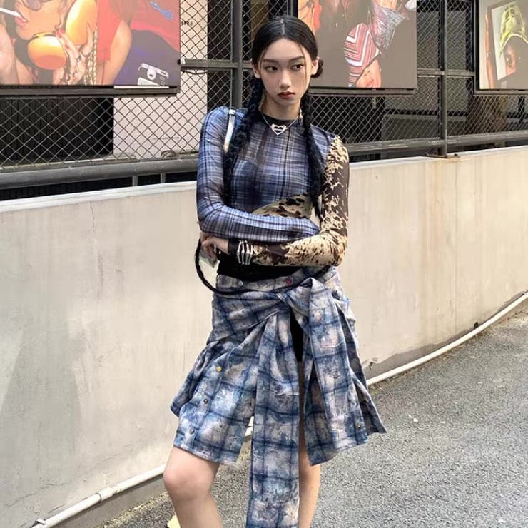異素材ミックスシアートップス レイヤード風Y2Kスタイル 切り替えチュールトップス | Alvia | 詳細画像7 