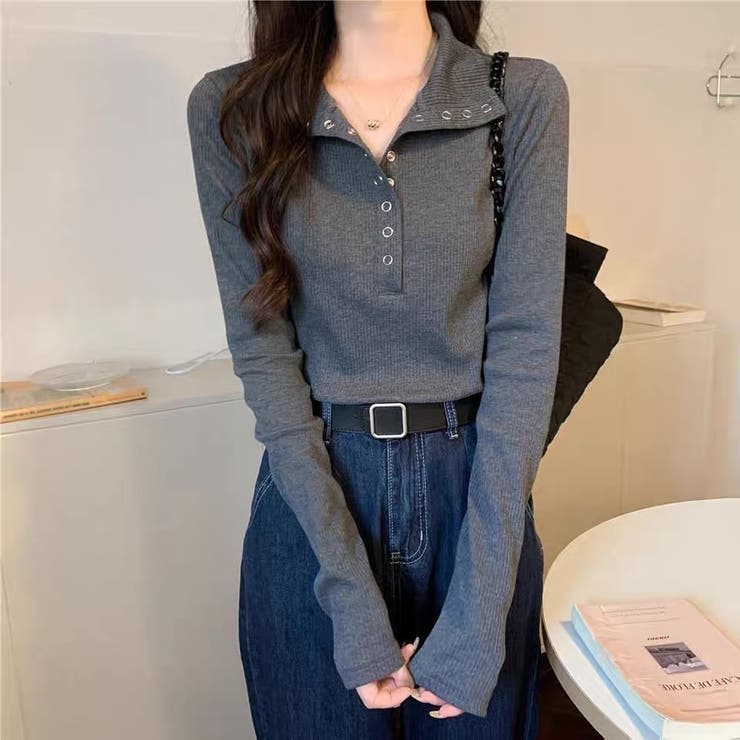 ダークグレー | リブTシャツ レディース 長袖 | Alvia