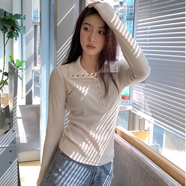 アイボリー | リブTシャツ レディース 長袖 | Alvia