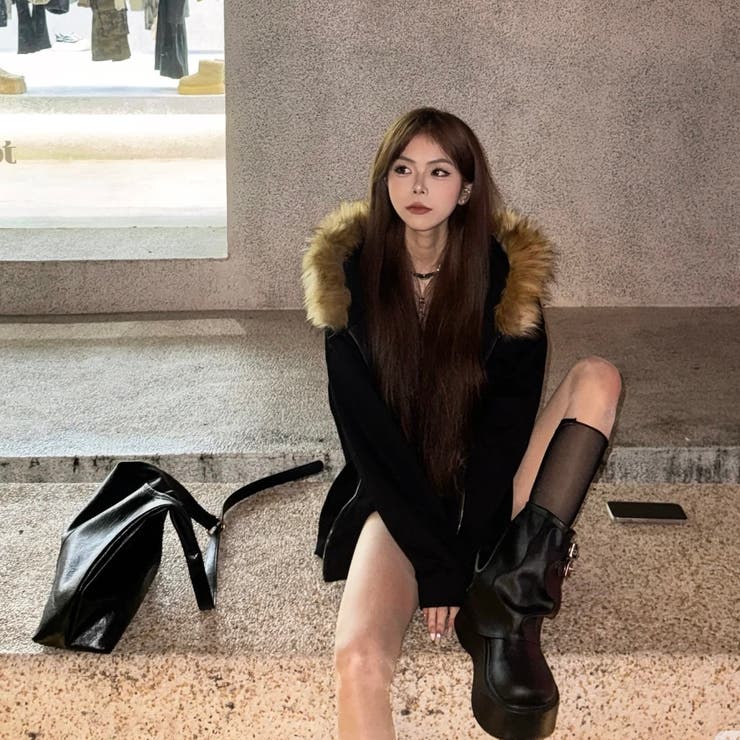 選べる素材(裏起毛 通常)ファーフードジップアップパーカー ロングシーズン | Alvia | 詳細画像14 