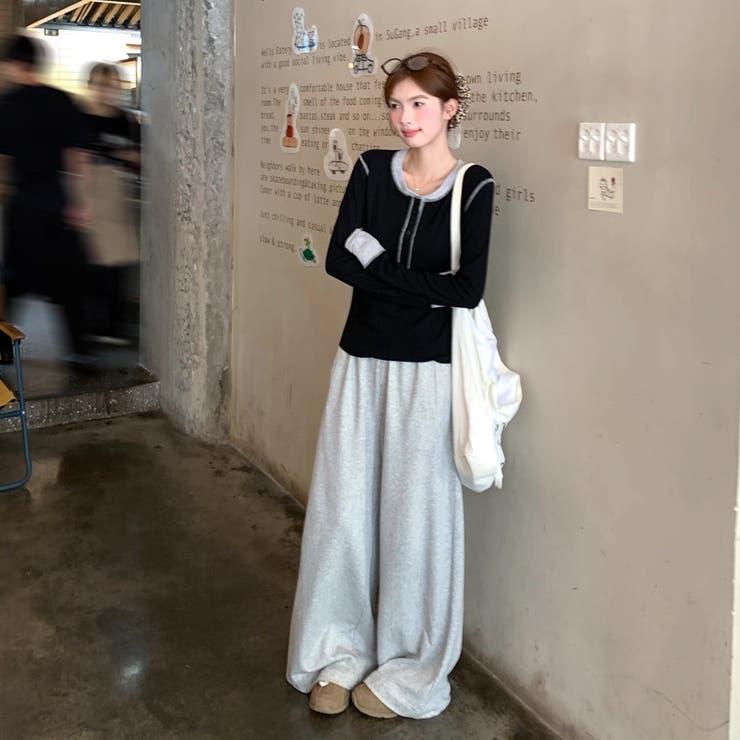 韓国風カジュアル配色ヘンリーネックTシャツトップス | Alvia | 詳細画像3 