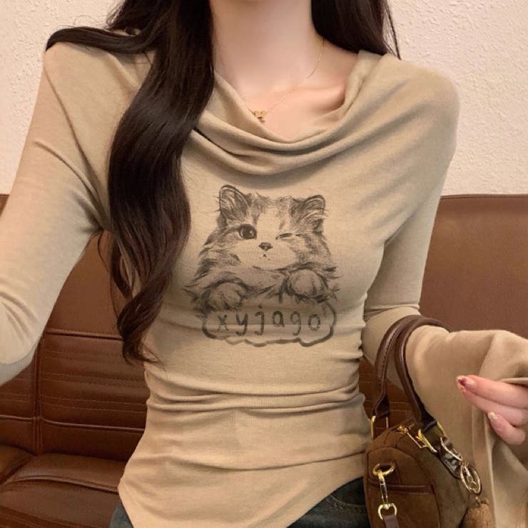 catプリント オフショルアシメ2WAYトップス | Alvia | 詳細画像3 