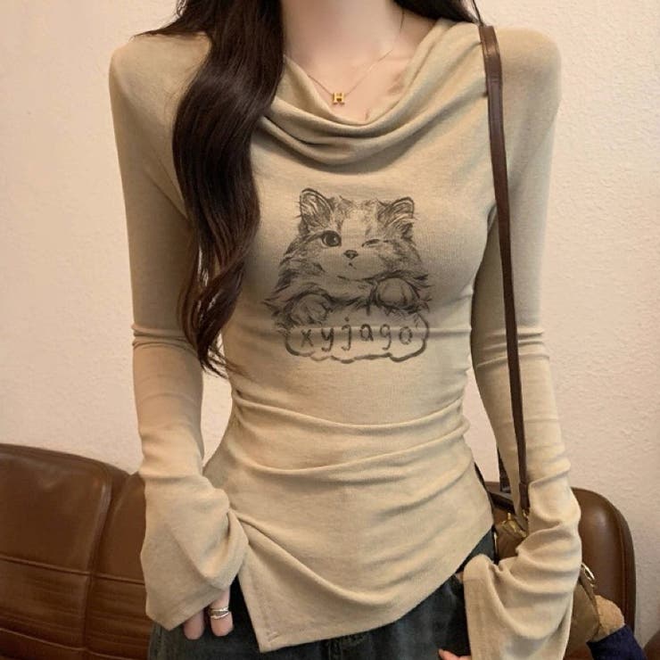 catプリント オフショルアシメ2WAYトップス | Alvia | 詳細画像6 