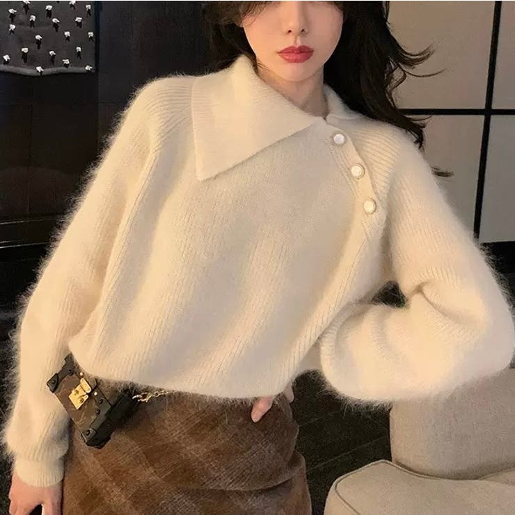 アシメネック×ボタンジャギーニット | Alvia | 詳細画像1 