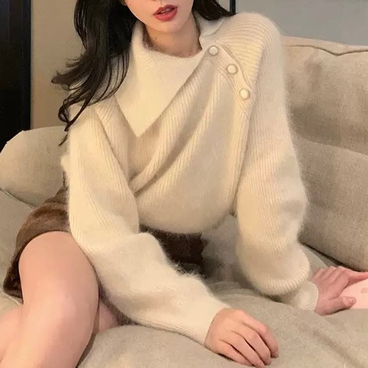 アシメネック×ボタンジャギーニット | Alvia | 詳細画像12 