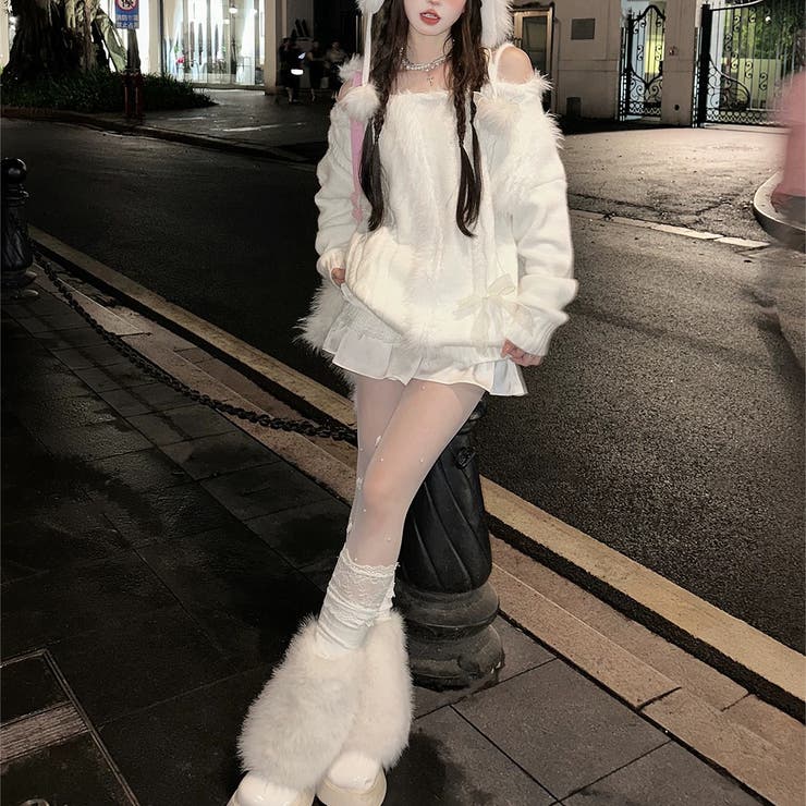 韓国風シャギーフェザー オフショル ニットトップス | Alvia | 詳細画像10 
