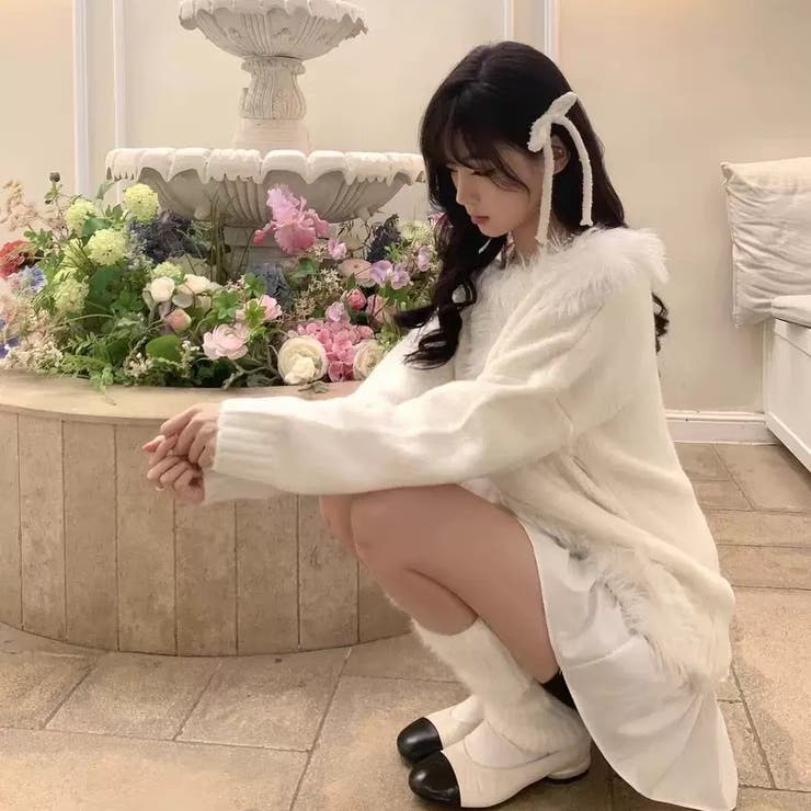 韓国風シャギーフェザー オフショル ニットトップス | Alvia | 詳細画像17 