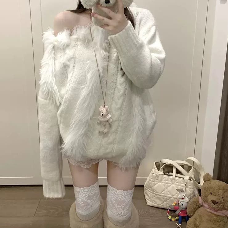 韓国風シャギーフェザー オフショル ニットトップス | Alvia | 詳細画像21 