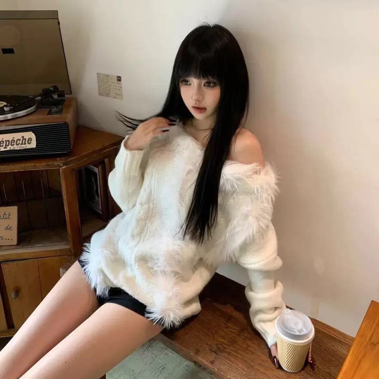韓国風シャギーフェザー オフショル ニットトップス | Alvia | 詳細画像22 