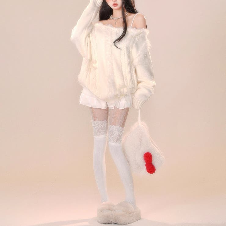 韓国風シャギーフェザー オフショル ニットトップス | Alvia | 詳細画像8 