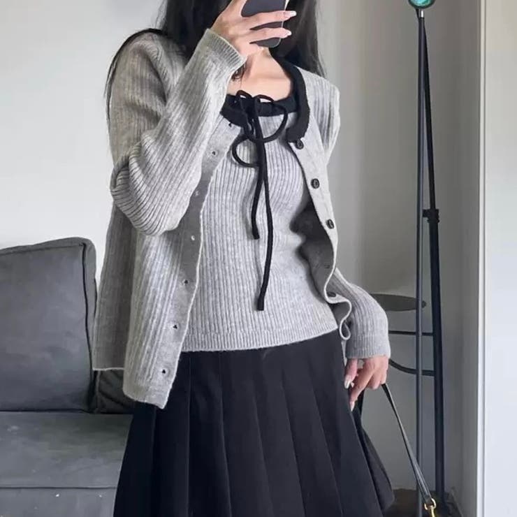 配色リボンニットキャミ＋カーディガン2点セット | Alvia | 詳細画像4 