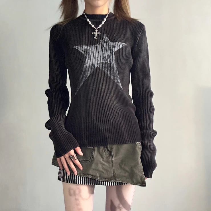 Y2Kプリント リブ Tシャツ | Alvia | 詳細画像1 