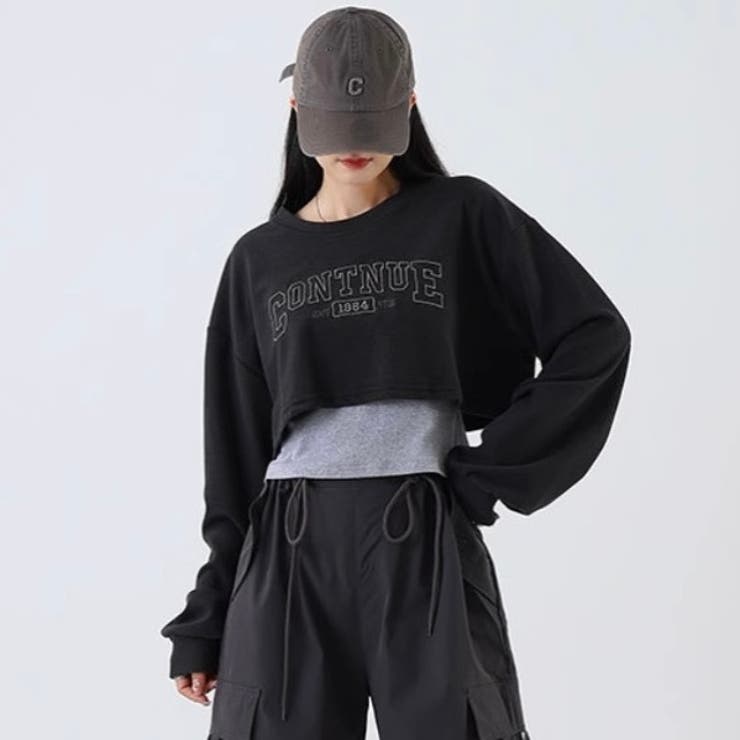 ブラック | 刺繍ロゴ タンクトップショートTシャツ ２点セット | Alvia