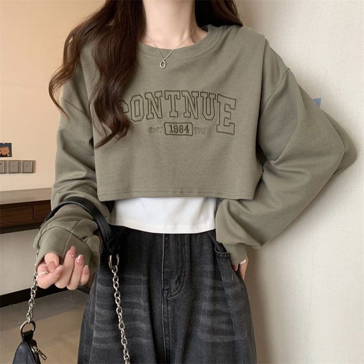 カーキ | 刺繍ロゴ タンクトップショートTシャツ ２点セット | Alvia