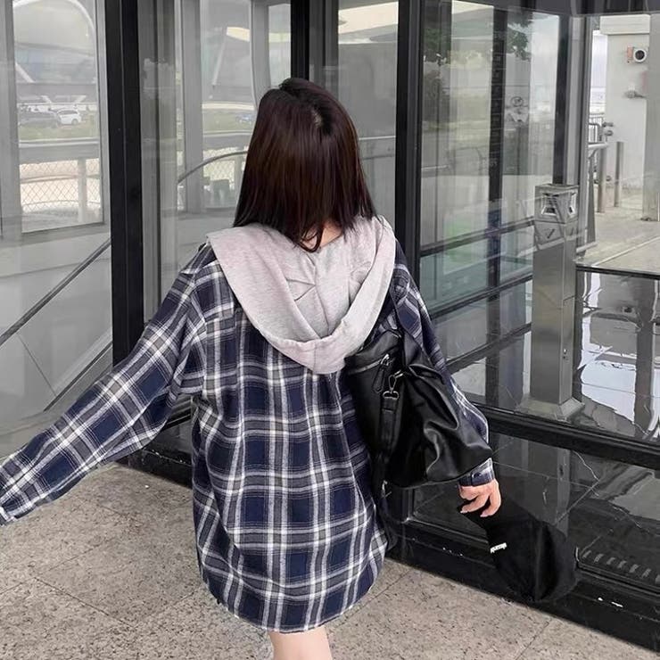フード付きゆったりチェック柄シャツ | Alvia | 詳細画像17 
