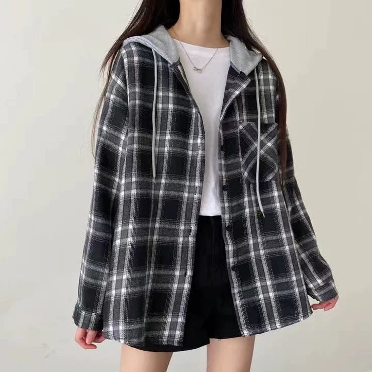 フード付きゆったりチェック柄シャツ | Alvia | 詳細画像2 
