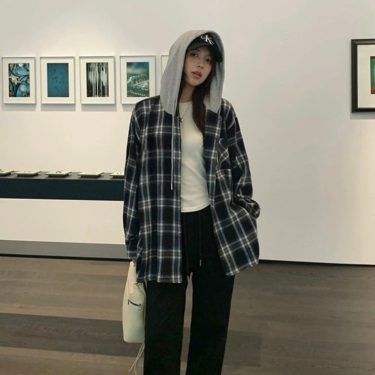フード付きゆったりチェック柄シャツ | Alvia | 詳細画像5 