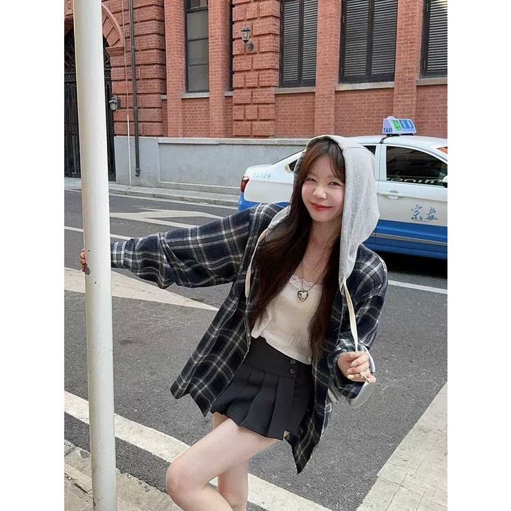 フード付きゆったりチェック柄シャツ | Alvia | 詳細画像7 