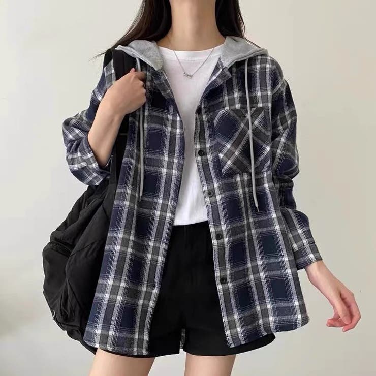 フード付きゆったりチェック柄シャツ | Alvia | 詳細画像15 