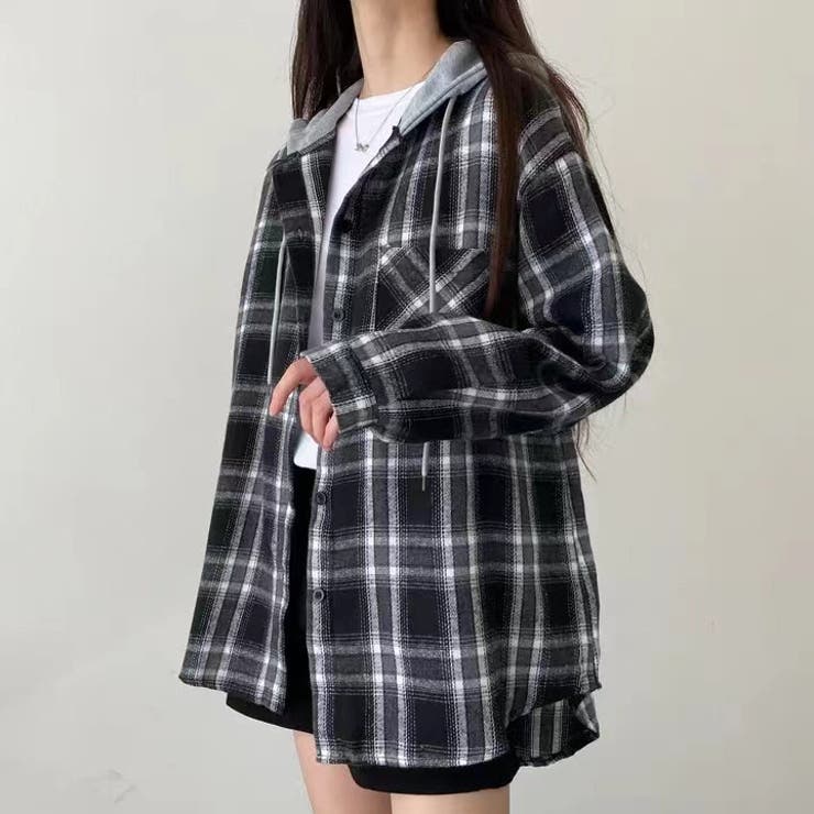 フード付きゆったりチェック柄シャツ | Alvia | 詳細画像18 
