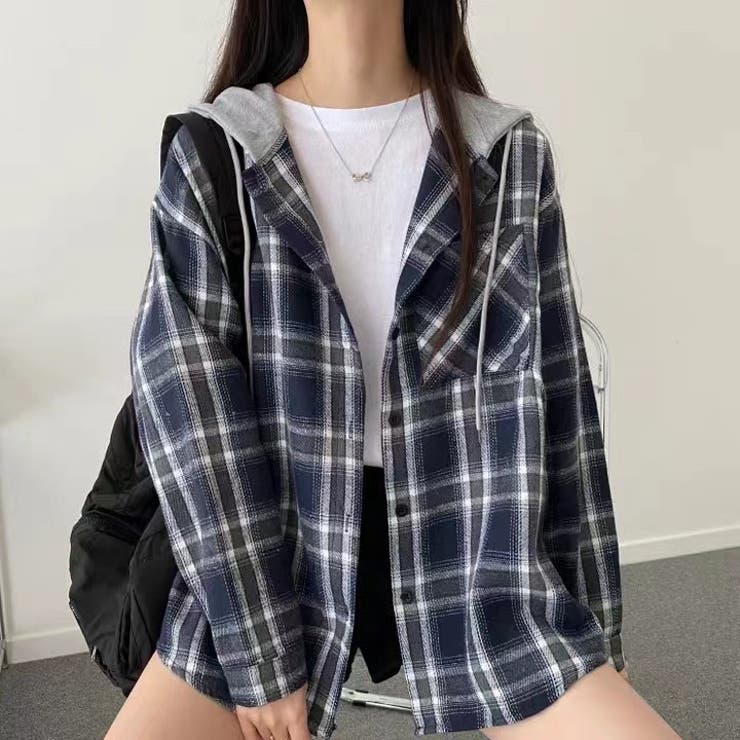 フード付きゆったりチェック柄シャツ | Alvia | 詳細画像19 