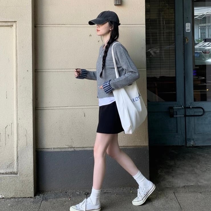 チェック切り替えレイヤード風ニットカーディガン（ブラック／グレー） | Alvia | 詳細画像3 