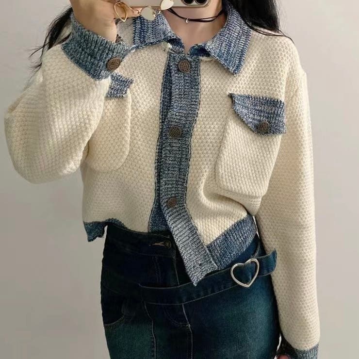 配色ニットジャケット/カーディガン | Alvia | 詳細画像1 