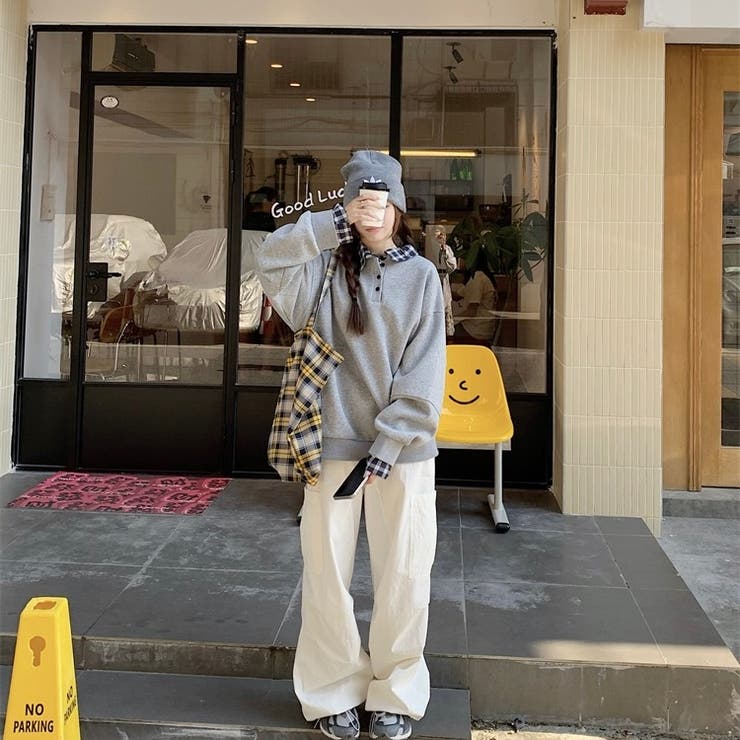 チェック切替 オーバーサイズ裏起毛フェイクレイヤードプルオーバー/トレーナー | Alvia | 詳細画像15 