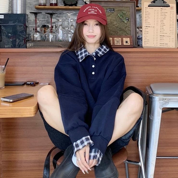 チェック切替 オーバーサイズ裏起毛フェイクレイヤードプルオーバー/トレーナー | Alvia | 詳細画像20 