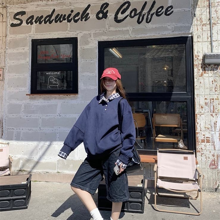 チェック切替 オーバーサイズ裏起毛フェイクレイヤードプルオーバー/トレーナー | Alvia | 詳細画像21 