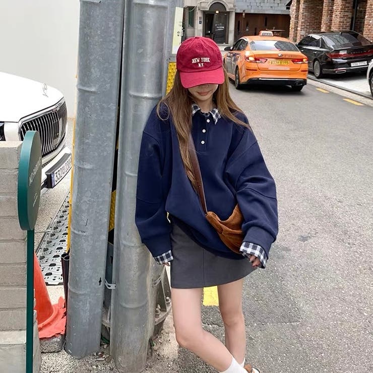 チェック切替 オーバーサイズ裏起毛フェイクレイヤードプルオーバー/トレーナー | Alvia | 詳細画像6 